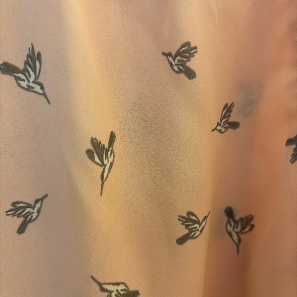 Hummingbird Pattern Pink Faded Glory Sz M long sleeve blouse Boho chic office - Picture 5 of 8